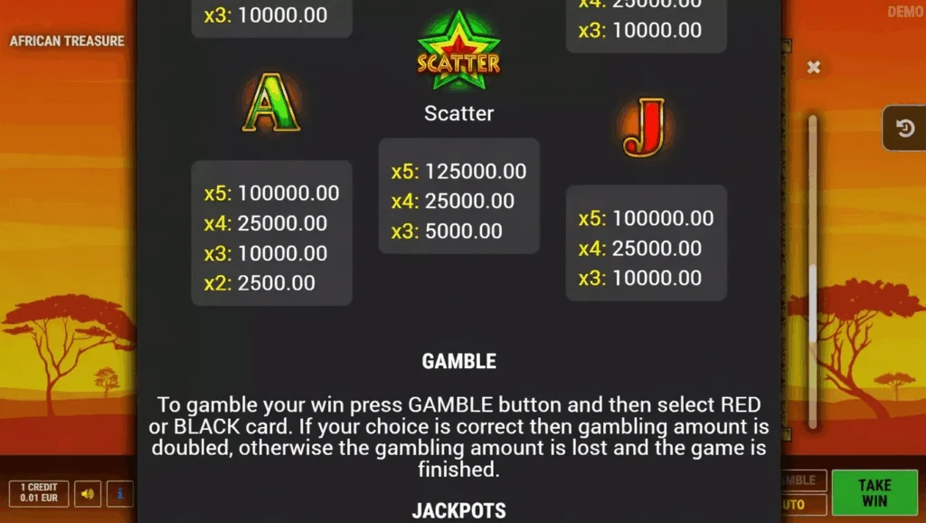 how to play African Treasure slot game