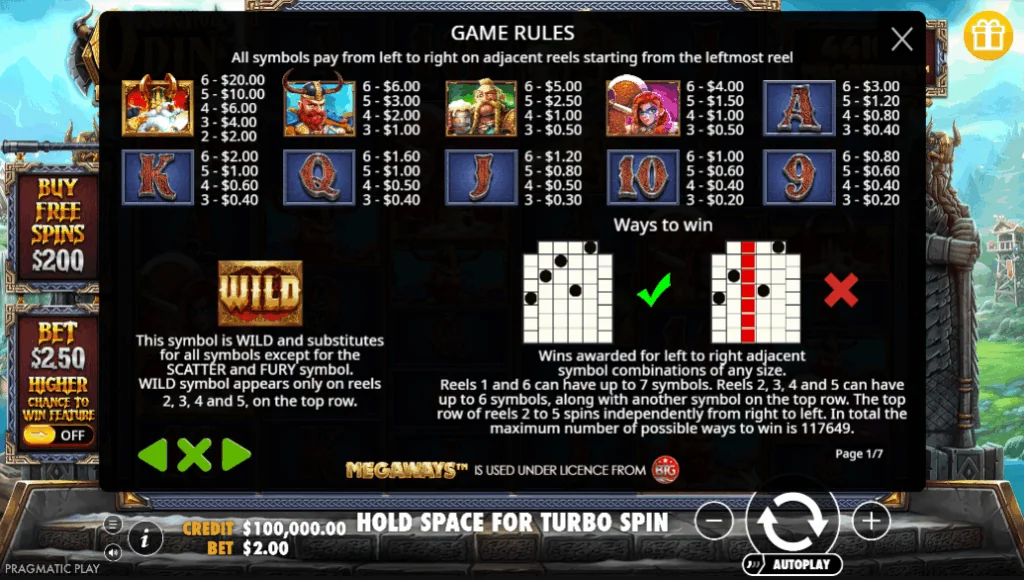 how to play Fury of Odin Megaways slot game