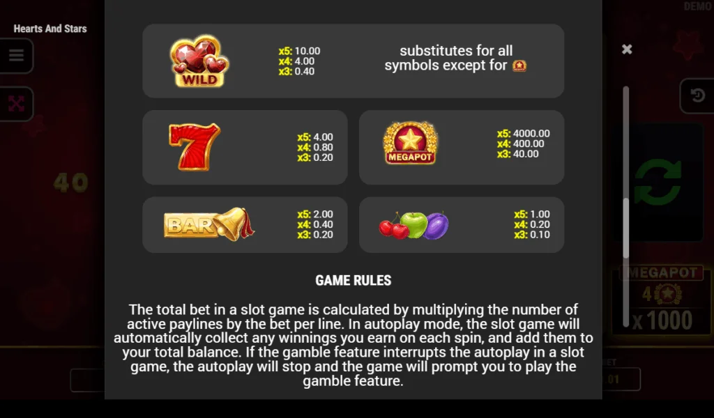 how to play Hearts & Stars slot game