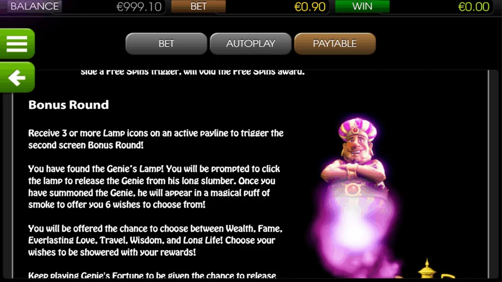 Genie’s Fortune slot features and rtp