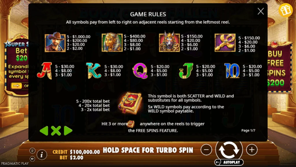 how to play Book of Fallen slot game