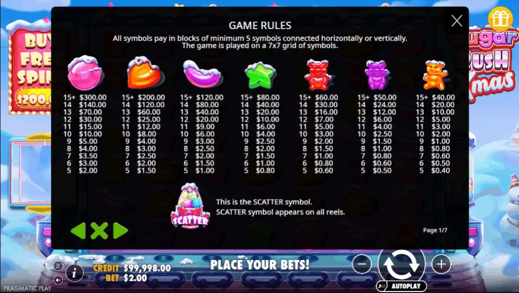 how to play Sugar Rush Xmas slot game
