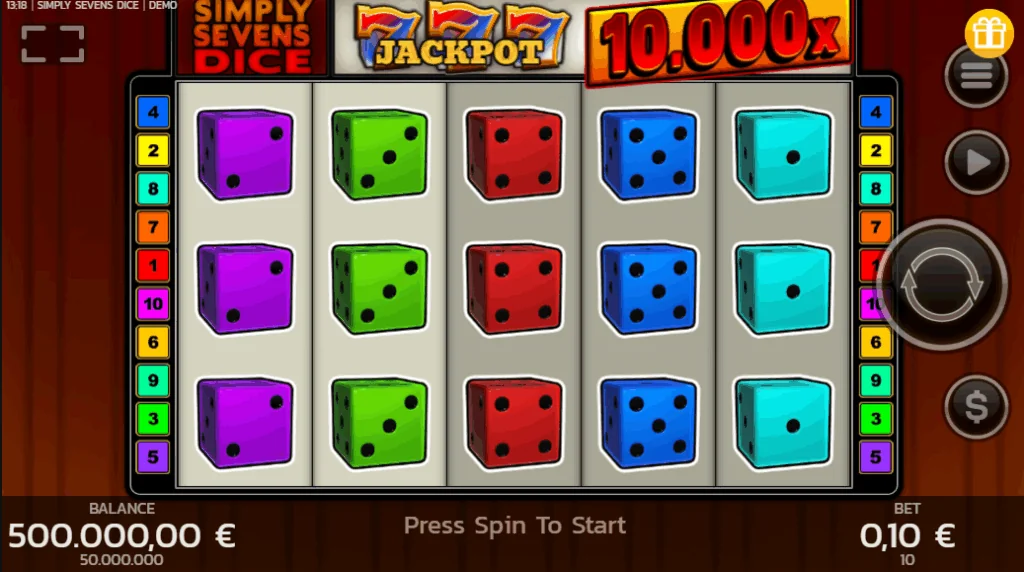 Simply Sevens Dice slot game screenshot