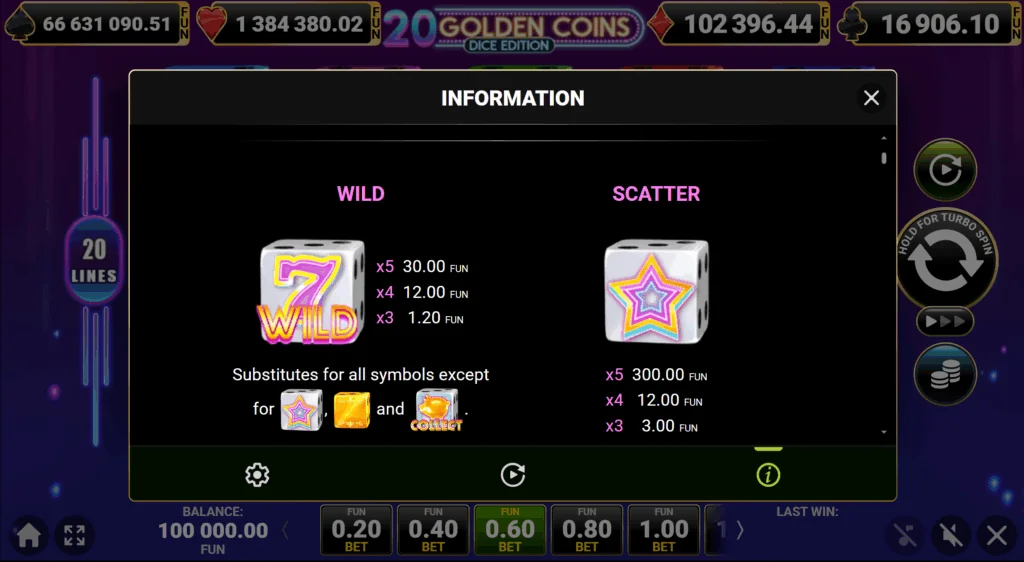 how to play 20 Golden Dice slot game
