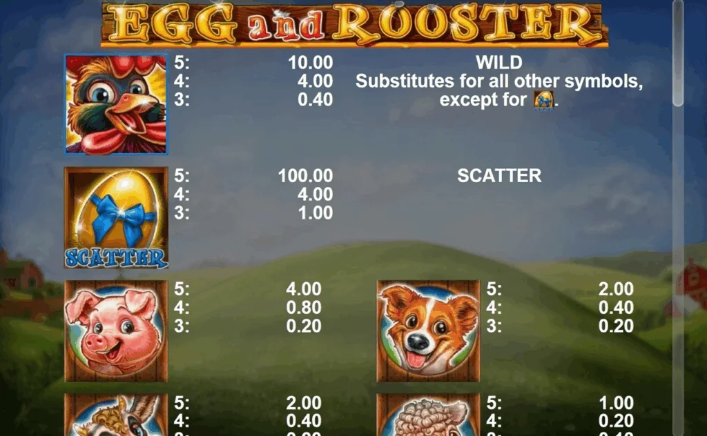 Egg and Rooster slot game screenshot