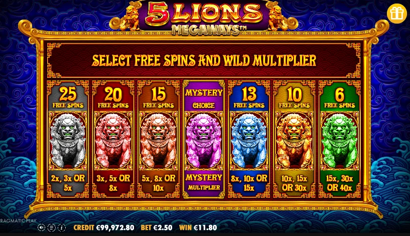 5 Lions Megaways slot features and rtp