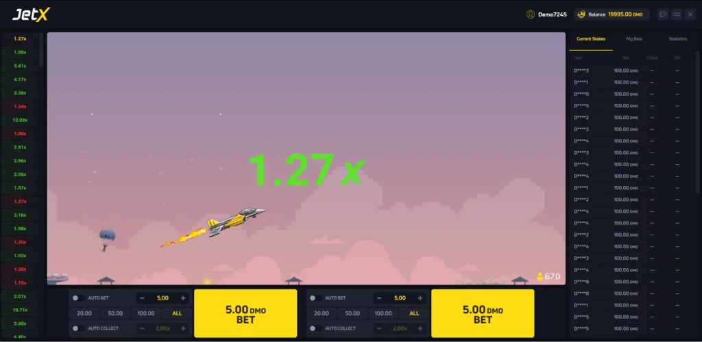 JetX demo gameplay
