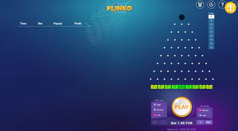 Plinko slot game screenshot